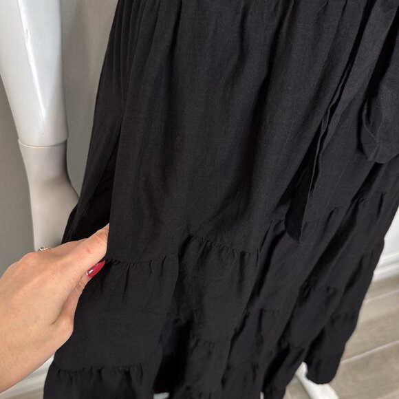 Paige Samosa Ribbed Knit Mixed Media Tiered A-Line Midi Dress in Black Size S - Picture 8 of 15